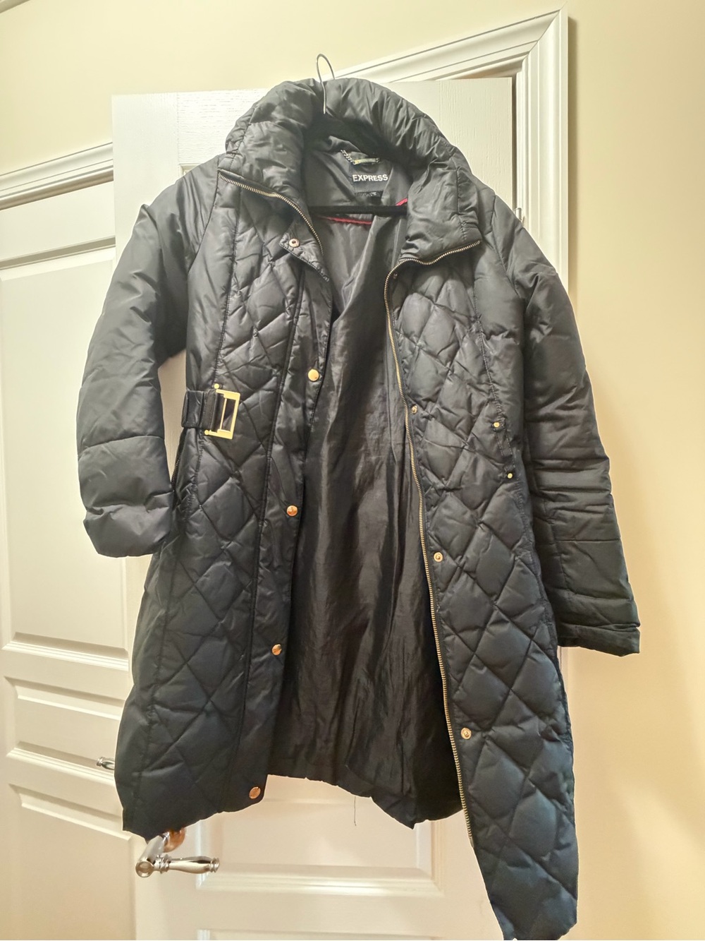 Express Black Diamond-Quilted Long Puffer Coat